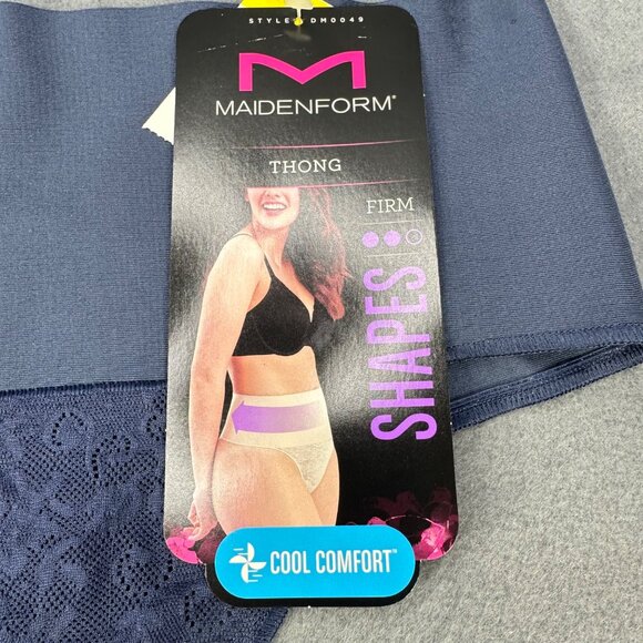 Maidenform Womens Size Medium Shaper Thong Firm Control Lace Navy Blue New - Picture 4 of 10